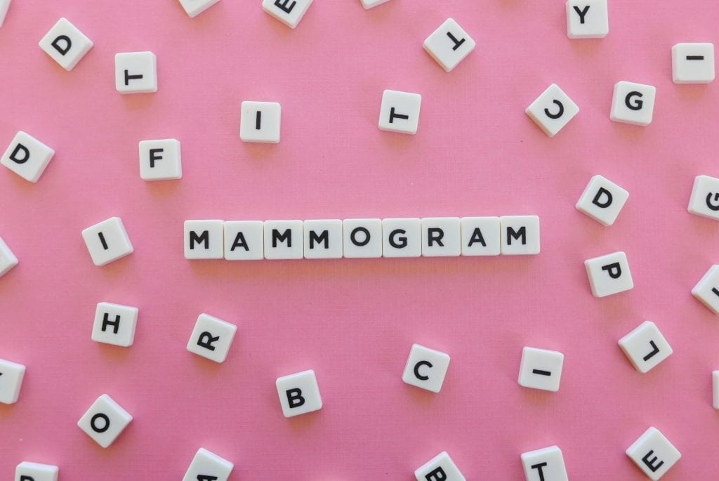 the word mammogram spelt out in blocks