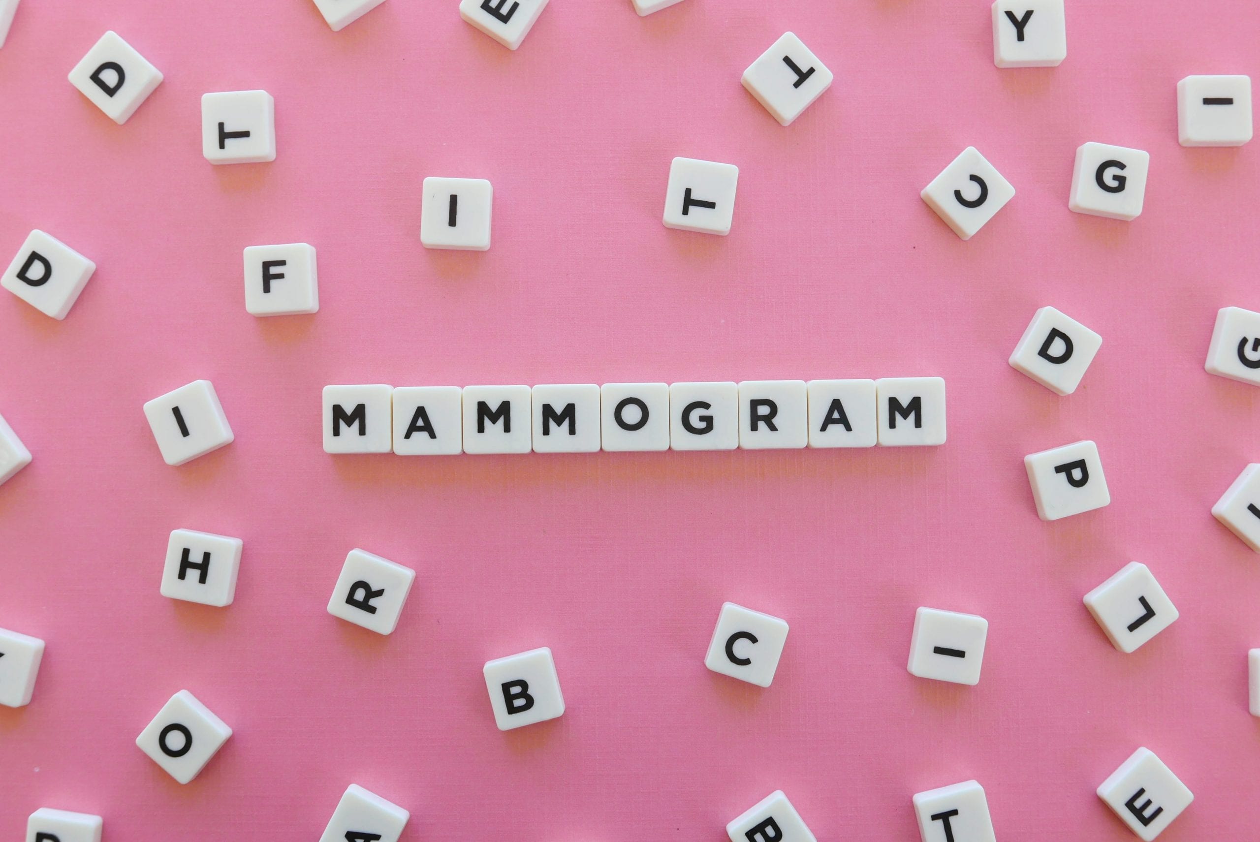 the word mammogram spelt out in blocks